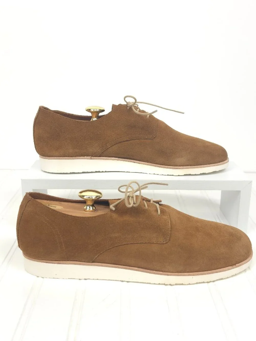 NIB Men's NISOLO Lightweight Flex Derby Suede Leather Oxford Tan Size 10